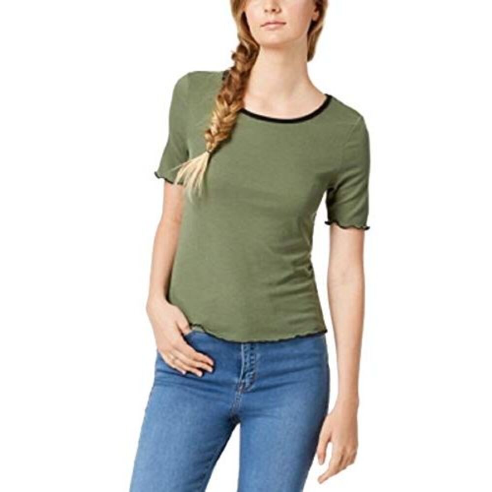 Almost Famous Juniors Colorblocked Lettuce Edge T-Shirt